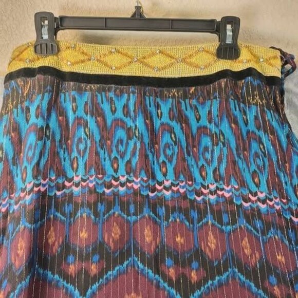 ZBD Design Womens Silk Skirt 12 Multicolor Beaded Ikat Boho Maxi Festival Unique - Picture 4 of 9